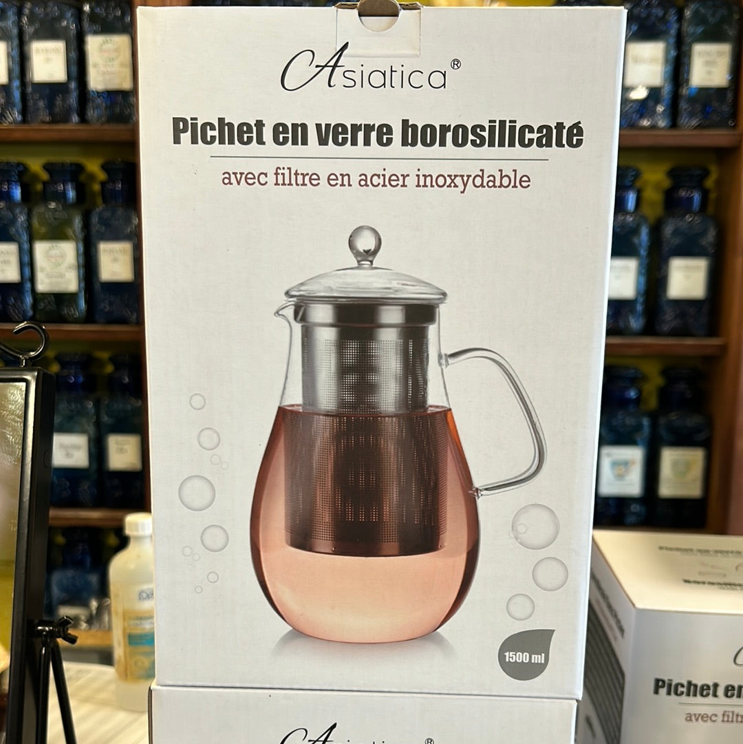 Pichet en verre avec infuseur en acier inoxidable