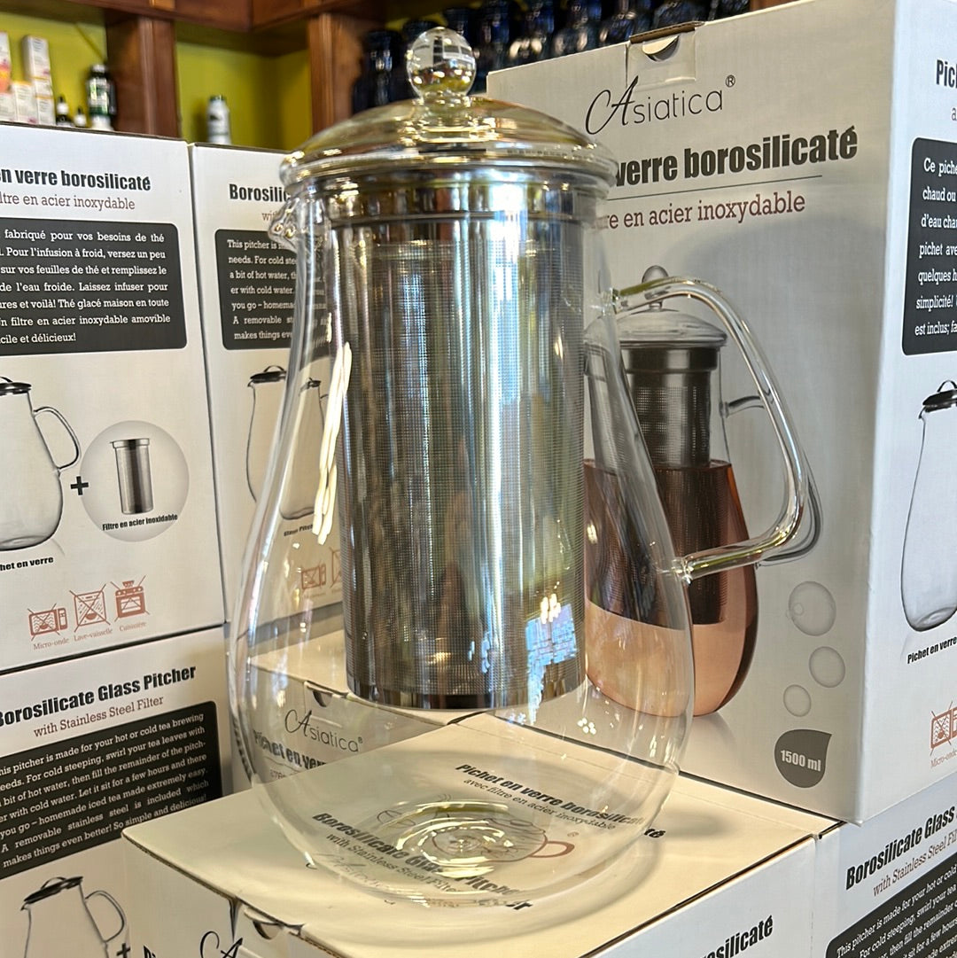 Pichet en verre avec infuseur en acier inoxidable