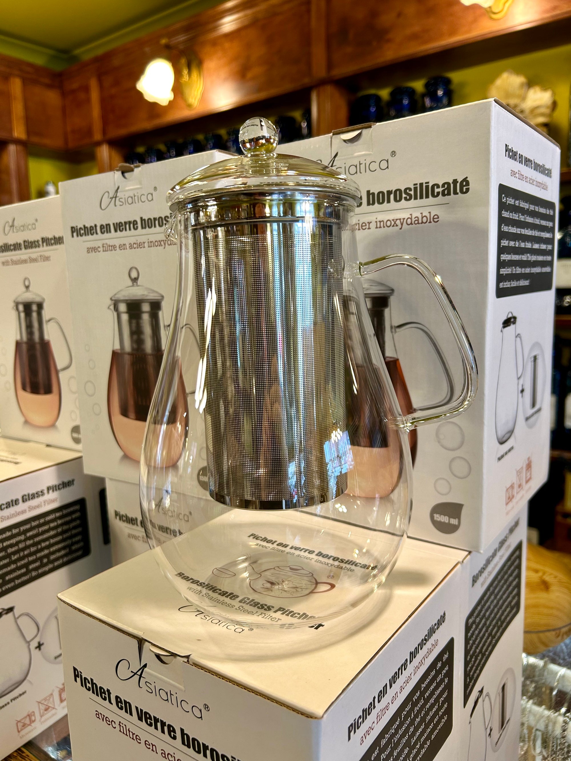 Pichet en verre avec infuseur en acier inoxidable