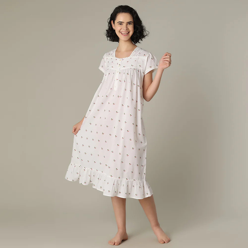 Robe de nuit longue cerises