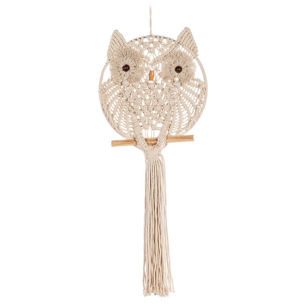 Tenture murale en forme de hibou en macramé