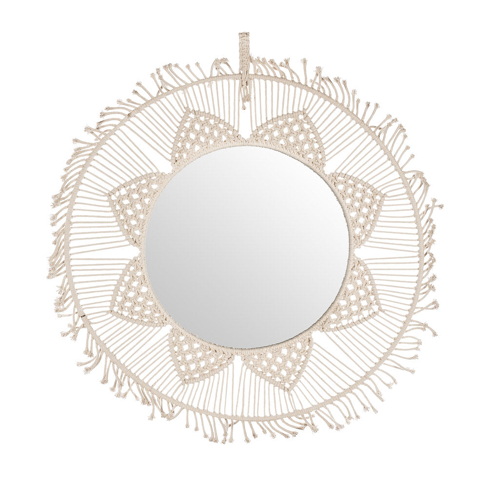 Miroir rond en macramé