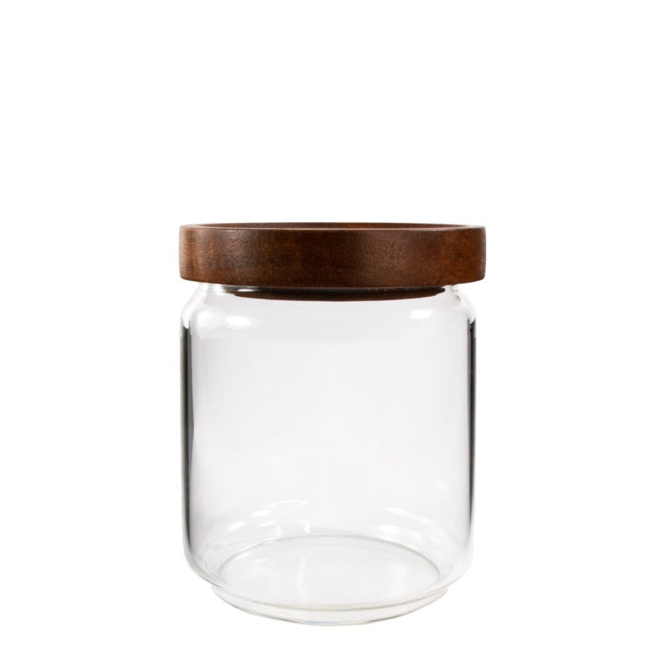 Contenant en verre et couvercle en acacia