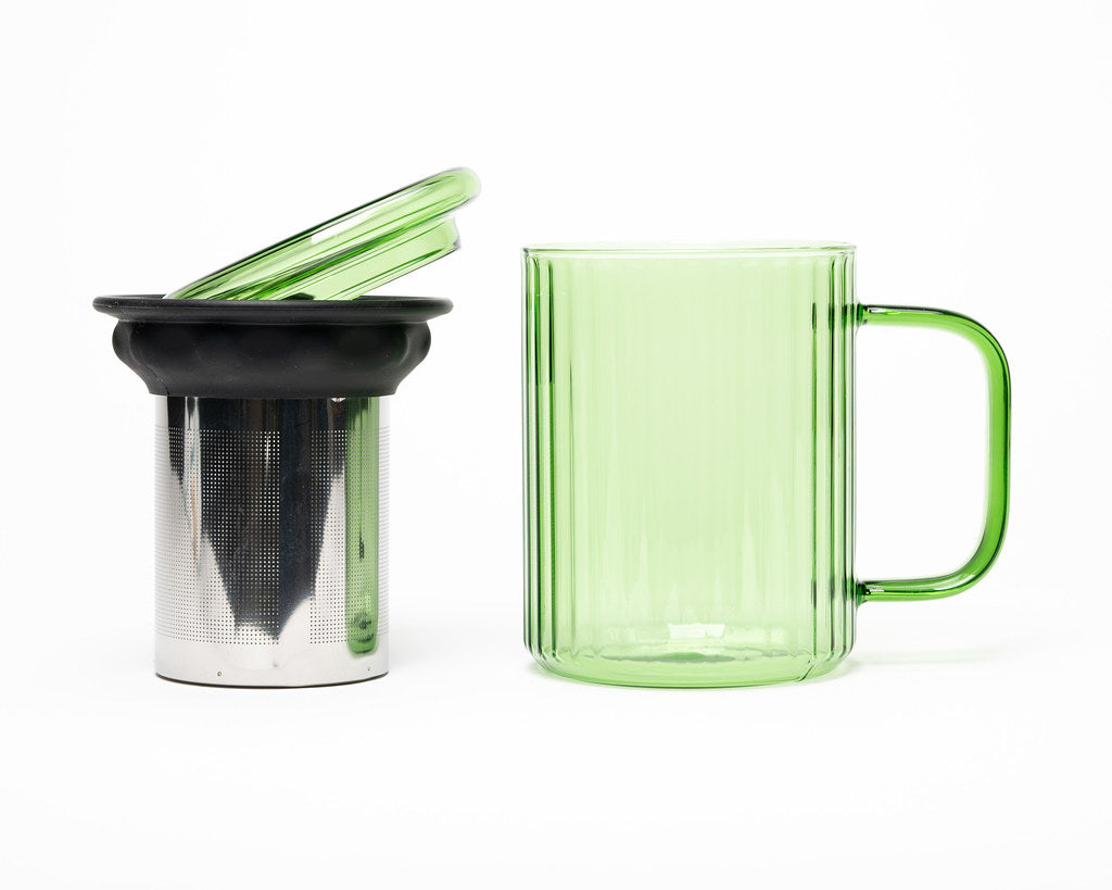 Tasse en verre avec infuseur | Opale - vert jade