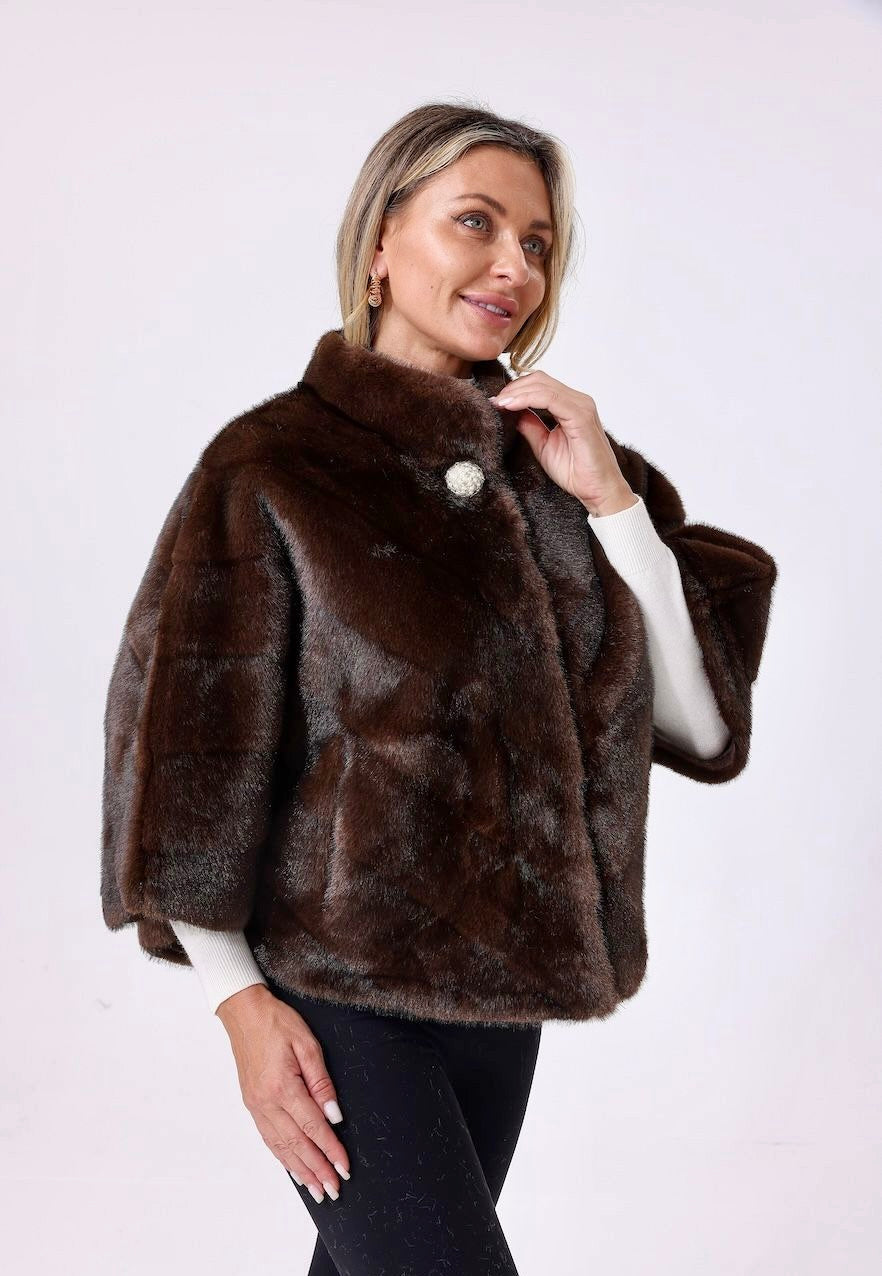capelet de faux-fur brun